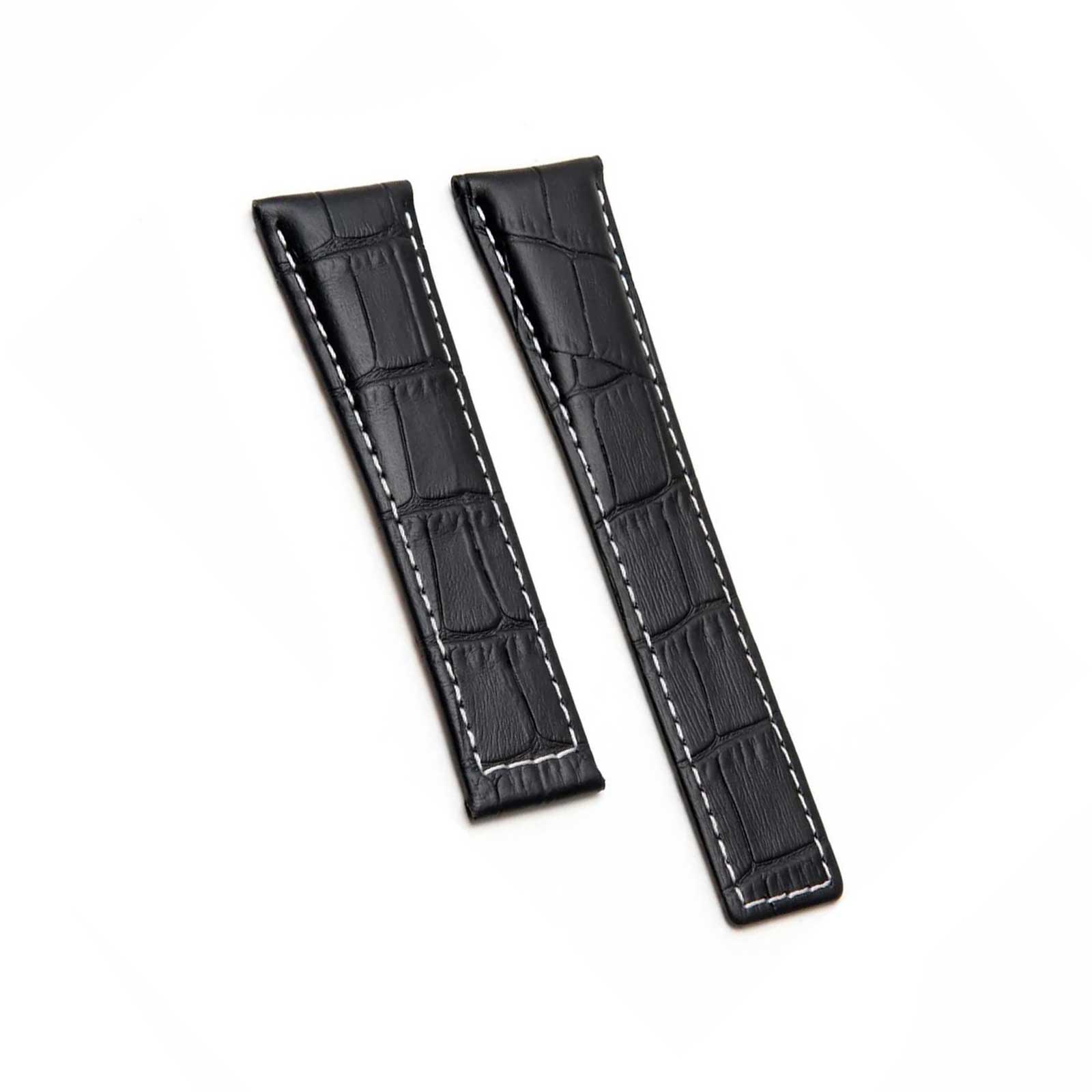 Black Crocodile Grain White Stitch Tag Heuer Style Watch Strap