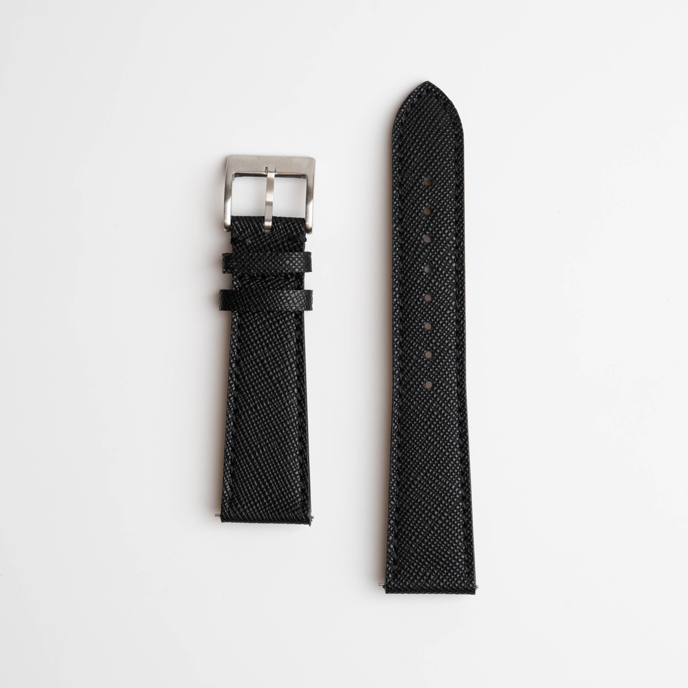 Black Saffiano Genuine Leather Watch Strap 18mm, 19mm, 20mm, 21mm, 22mm