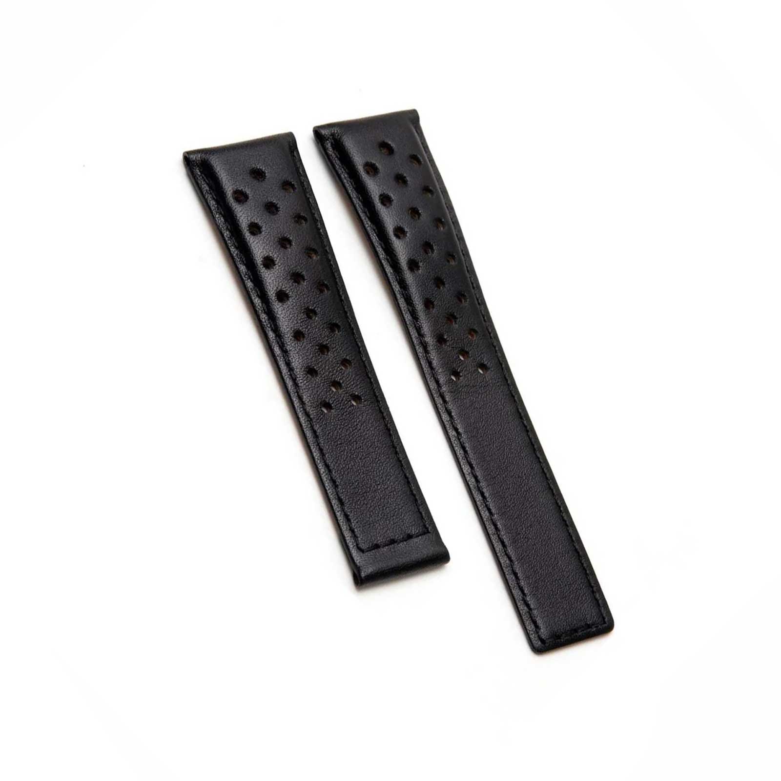 Black Sports Perforated Tag Heuer Style Watch Strap