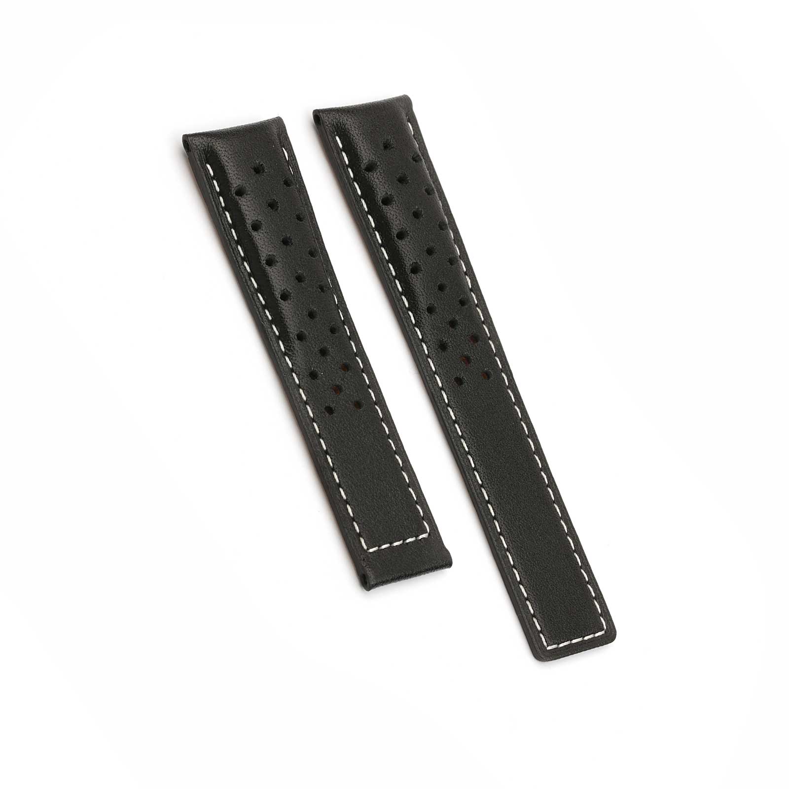 Black Sports Perforated White Stitch Tag Heuer Style Watch Strap