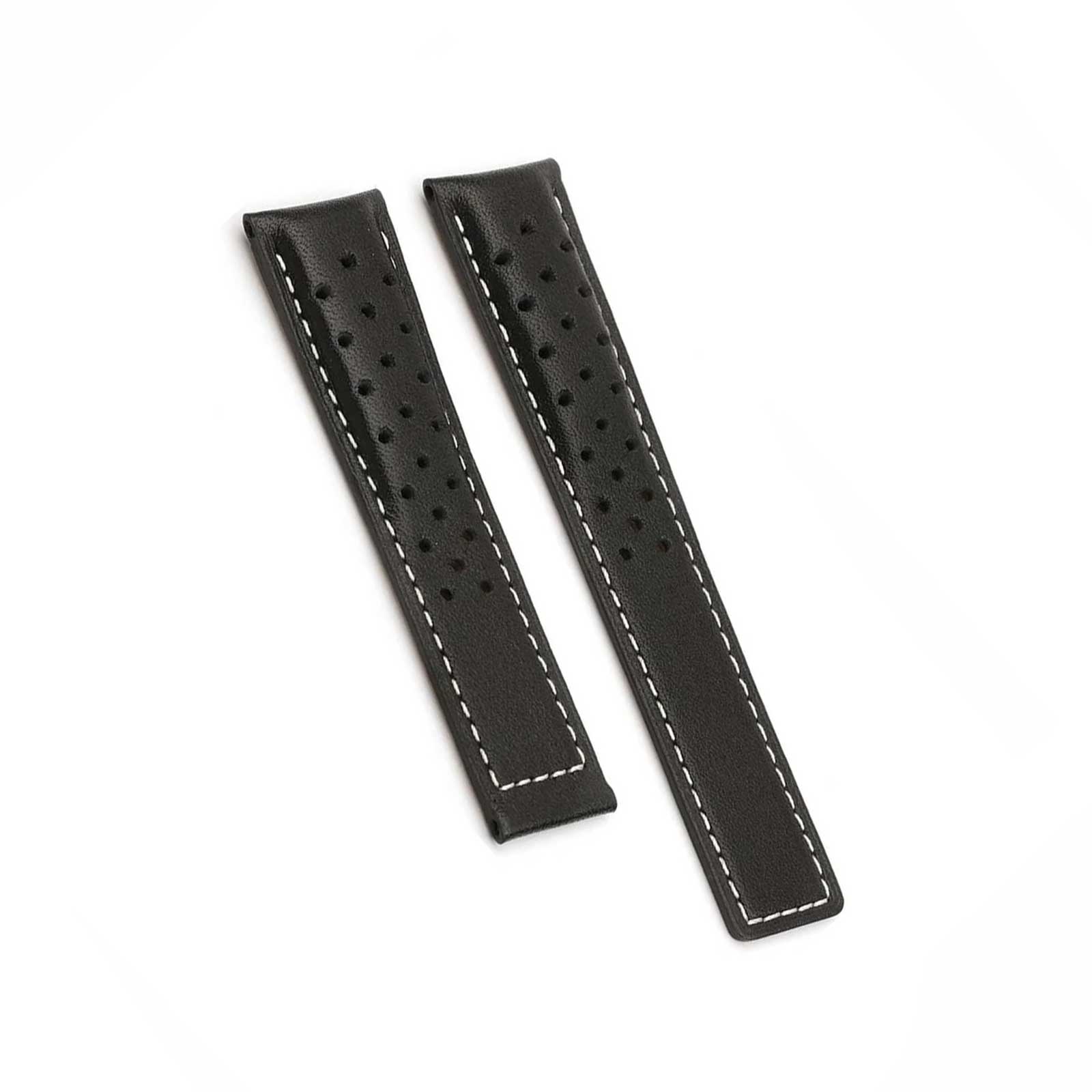 Black Sports Perforated White Stitch Tag Heuer Style Watch Strap