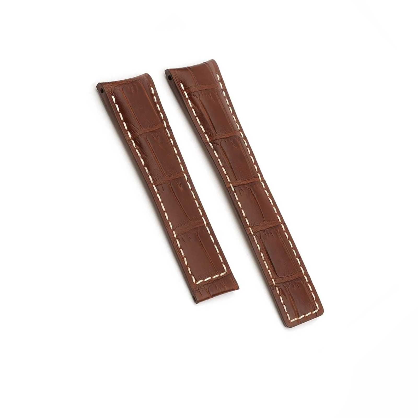 Brown Crocodile Grain White Stitch Tag Heuer Style Watch Strap