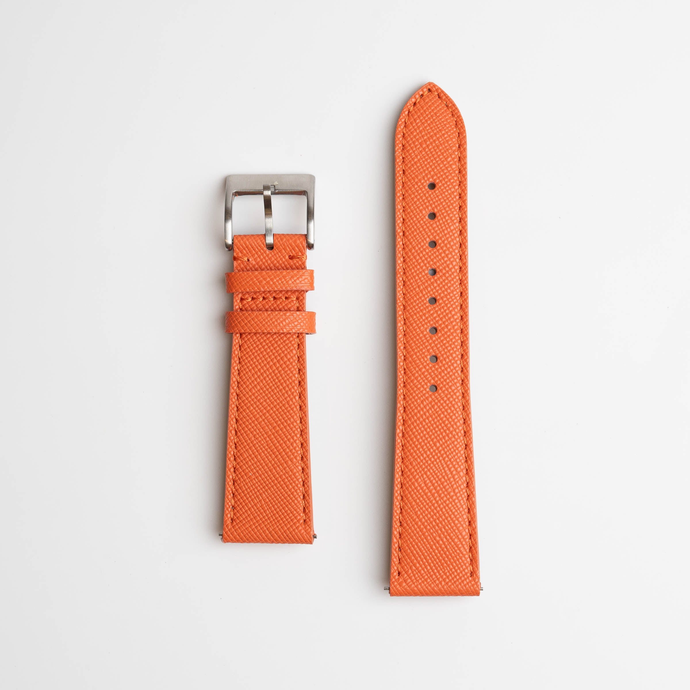 Orange Saffiano Genuine Leather Watch Strap 18mm, 19mm, 20mm, 21mm, 22mm