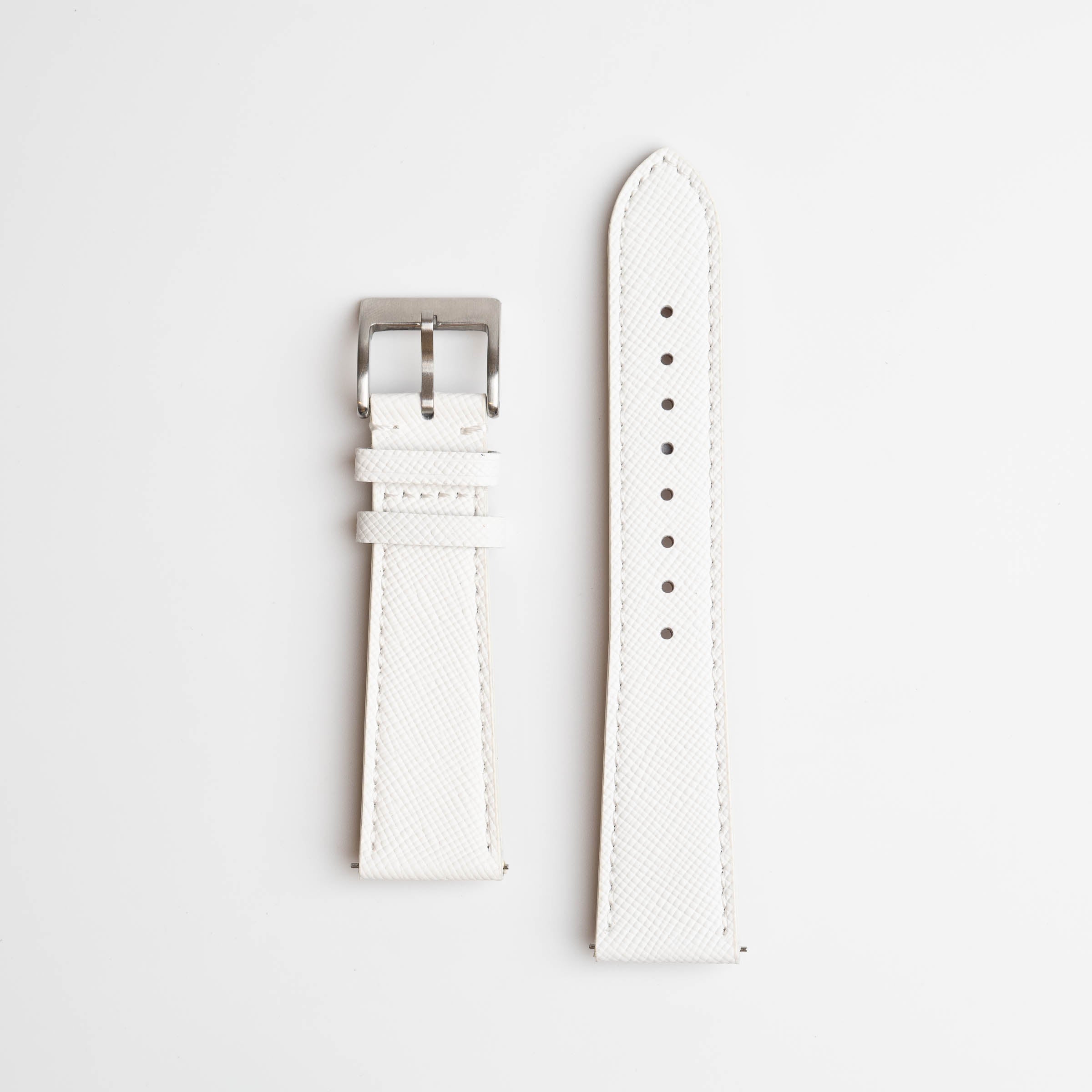 White Saffiano Genuine Leather Watch Strap 18mm, 19mm, 20mm, 21mm, 22mm